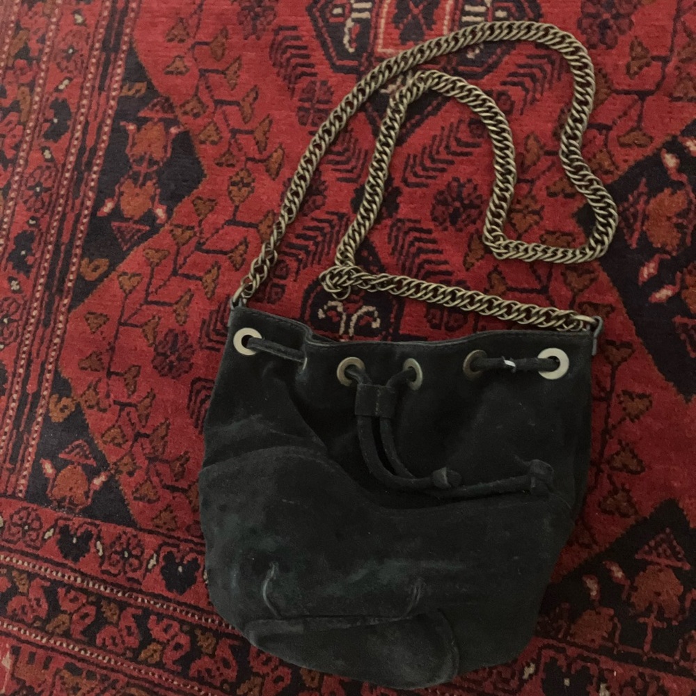 Elegant Black Suede Bucket Bag